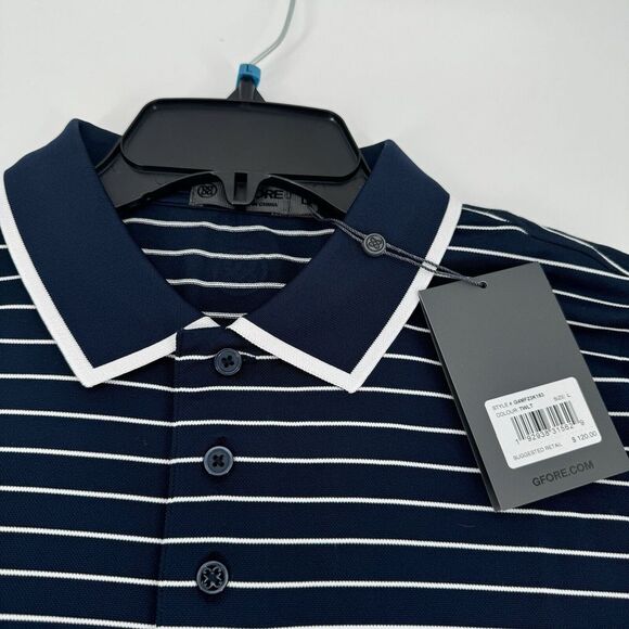 G/Fore Perforated Golf Polo Striped TWLT Navy Men's G4MS23K183 MSR-$120 - Picture 5 of 6